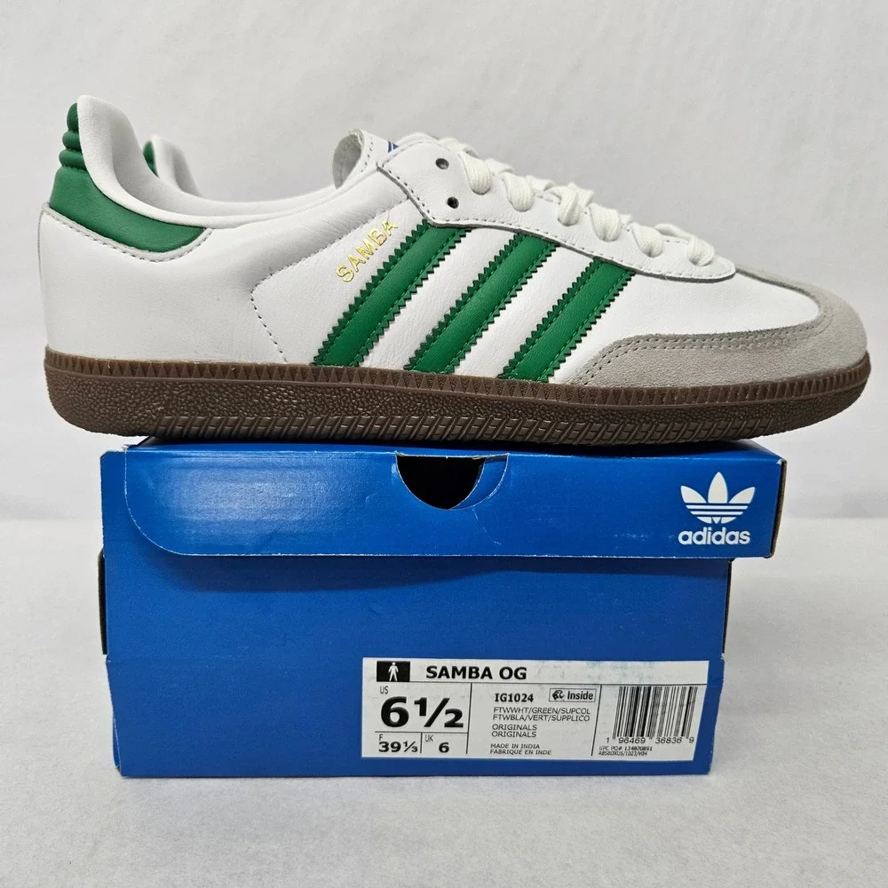Adidas Samba OG Casual Shoes IG1024 White Green Brown‎ Men's Boy's Size 6.5